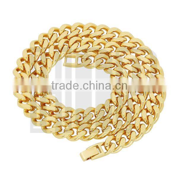 11mm Gold Grooved Cuban Link Curb Chain Necklace