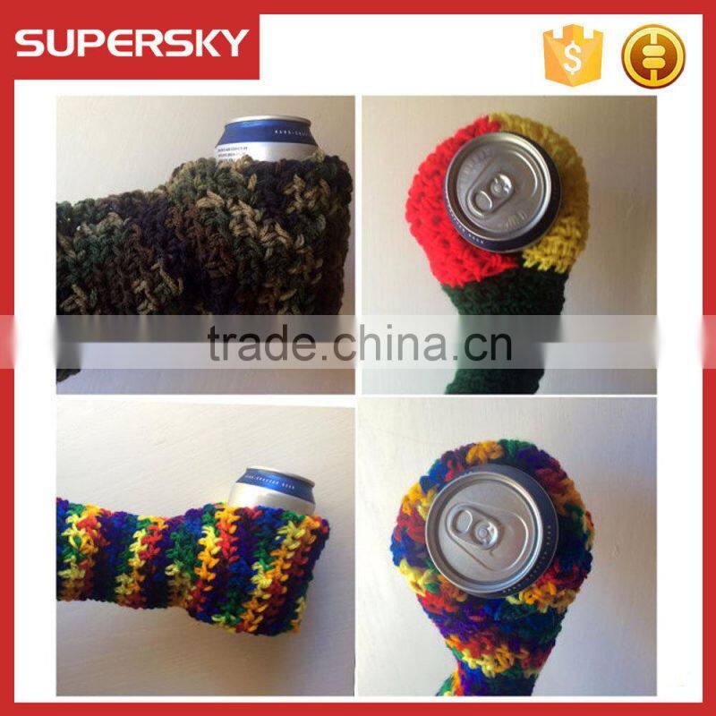 A-702 knitted bottle hand holder crochet beer mitten cosy handmade crochet beer cozy mitten