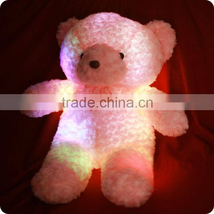 Best Selling 2014 Plush Bear with Light Rose Pattern Soft Stuffed Plush Animal Valentine Day Gift Plush Toy