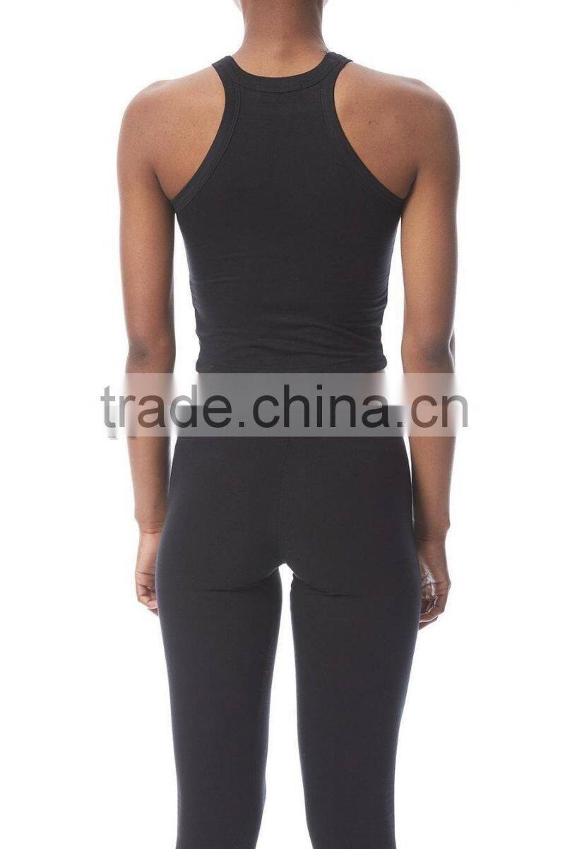 2016 Custom Top Knit Tank Racerback Cropped Black Blue Top