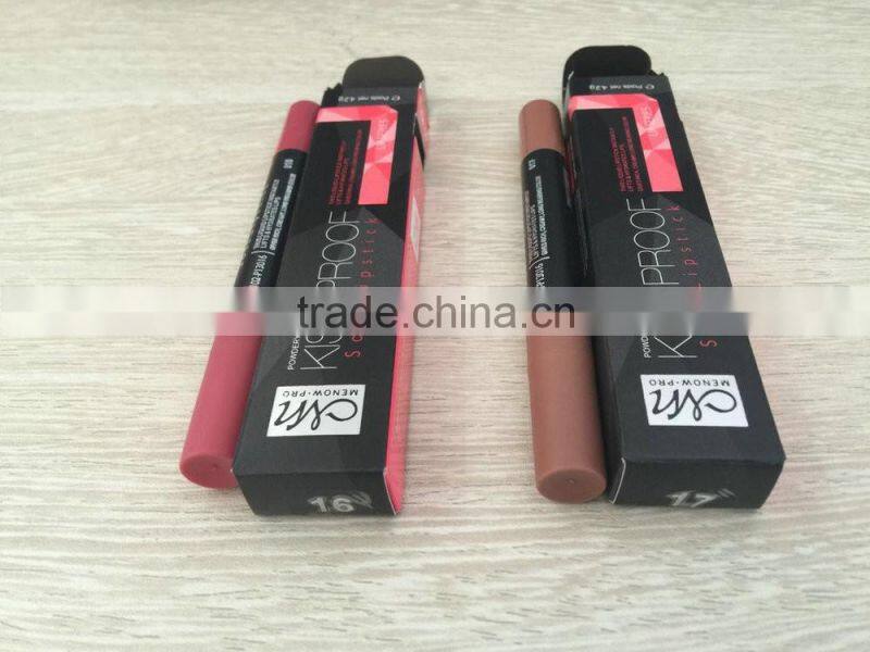 Menow kiss proof 19colors matte waterproof matte lipstick matte lipliner