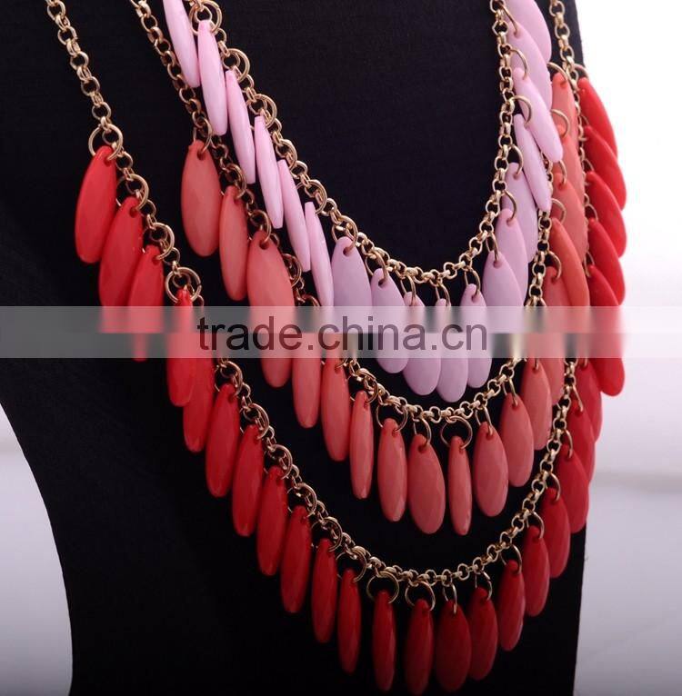 >>>2016 new fashion Bohemian style acrylic women pendant necklace multilayer water drop shape collar necklace/