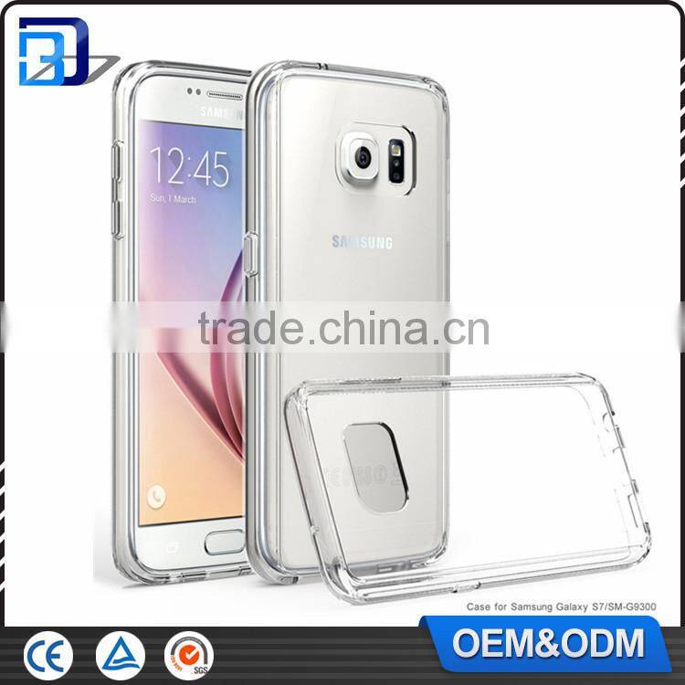 2016 Top Selling Transprant 2 in 1 TPU Bumper + Hard Plastic Hybrid Back Cover Acrylic Case For Samsung Galaxy S7