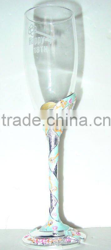 21th Birthday champagne glass with engrave on glass body