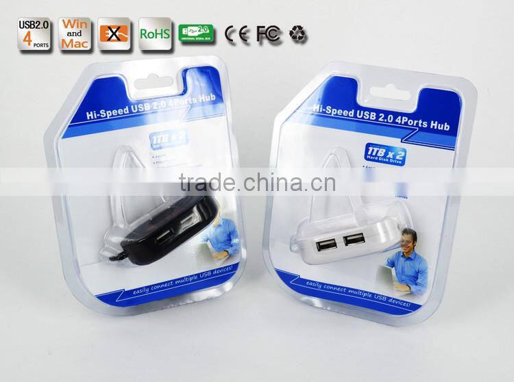 High quality Blue led Mini 4 Port HUB High Speed USB 2.0 Splitter Adapter Hub with Cable For Macbook PC Laptop