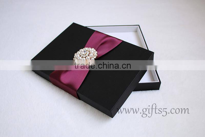 Graceful black silk wedding packaging box for invitation cards
