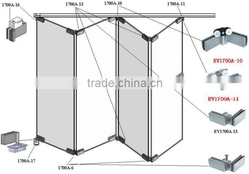 Glass folding door hardware folding door system (EV1700A-6A)