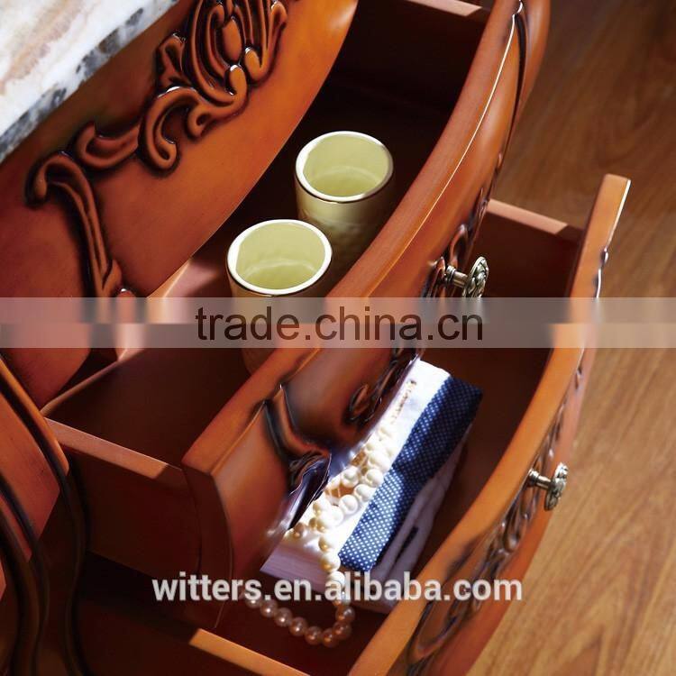 WTS-8188 70 inch luxury bathroom furniture golden decoration double sinks wood bathroom vanity cabinets with three holes