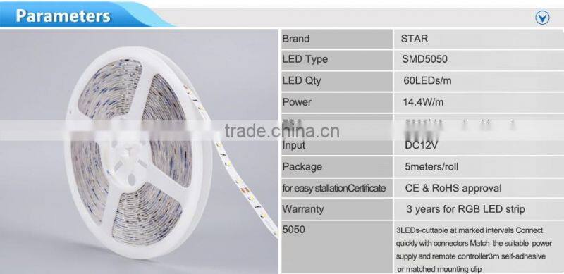DC12V 5050 60LED/M waterproof led strip light with white FPC+power supply single color christmas light