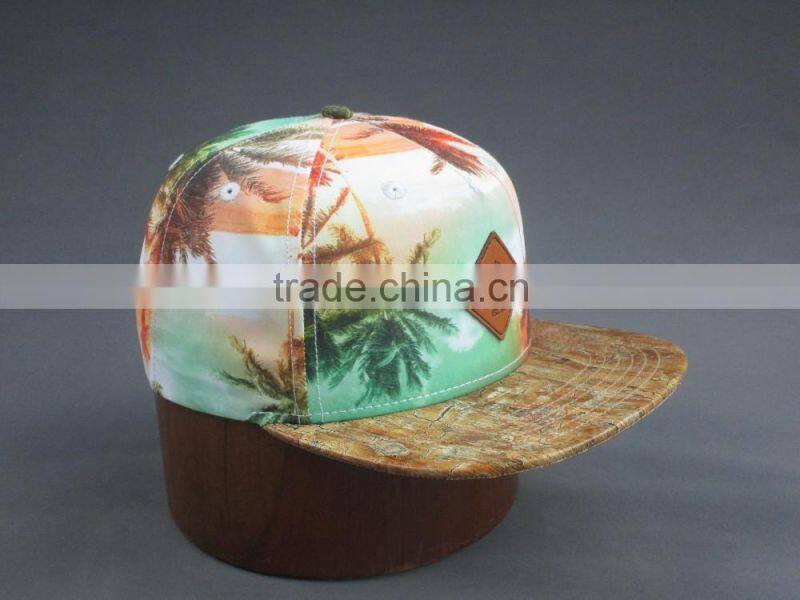 Heat transfer print 5-panel snapback cap with PU label