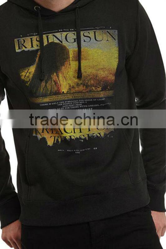 80 cotton 20 polyester fashion brown printed wholesale hooded sweatshirt for men