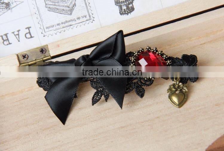 MYLOVE black ribbon bow barrette with red gem high quality