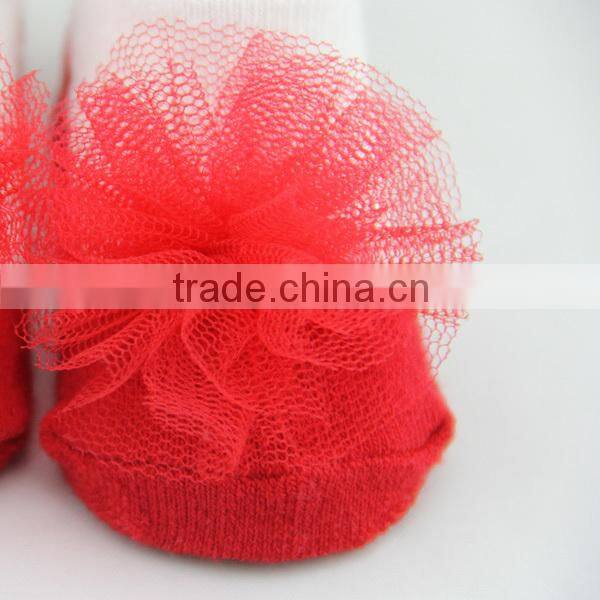 GSB-50 Hot sell baby cotton wholesale fashion socks with nylon mesh flowers