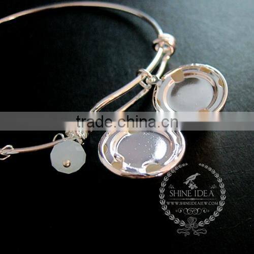 silver flower round ball photo locket ice blue glass beads orchid flower charms fashion women wiring bangle bracelet 6440015