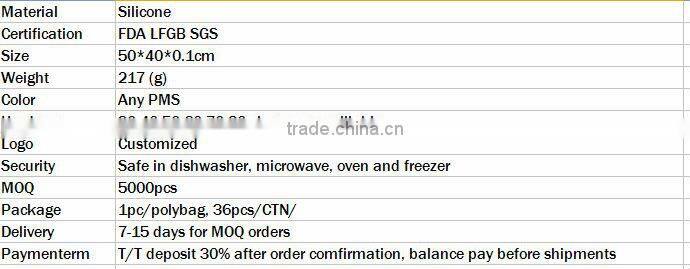 FDA,LFGB,SGS Certification and Silicone,100% food grade silicone non stick measurable Cooking mat