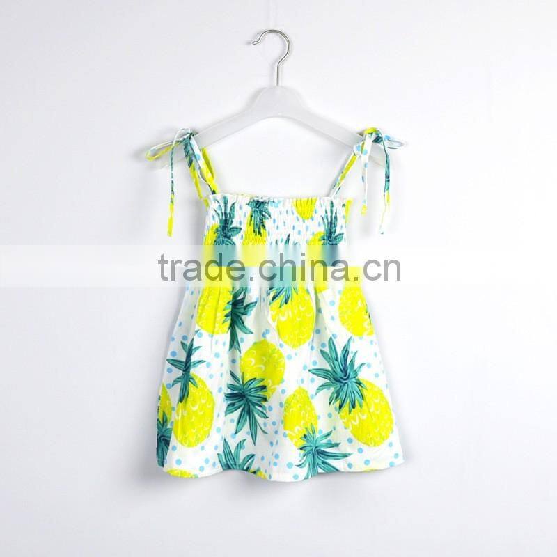 New Summer Baby Girl's Dress Fashion Print Fruit Lemon Pineapple Design Kids Dresses Child Clothing