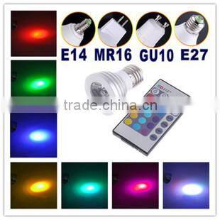 16 Colors changing RGB LED Lamp 3W E27 85-265V white light bulb RGB LED Bulb Lamp Spot with Remote Control