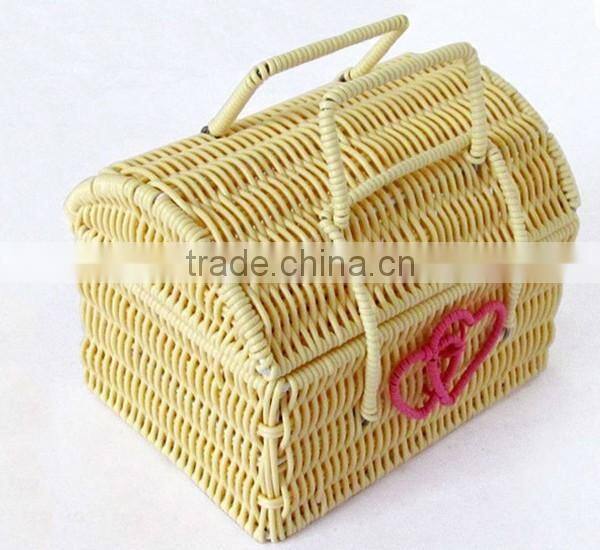 SD Folding mini rattan wicker baskets with handle for storage