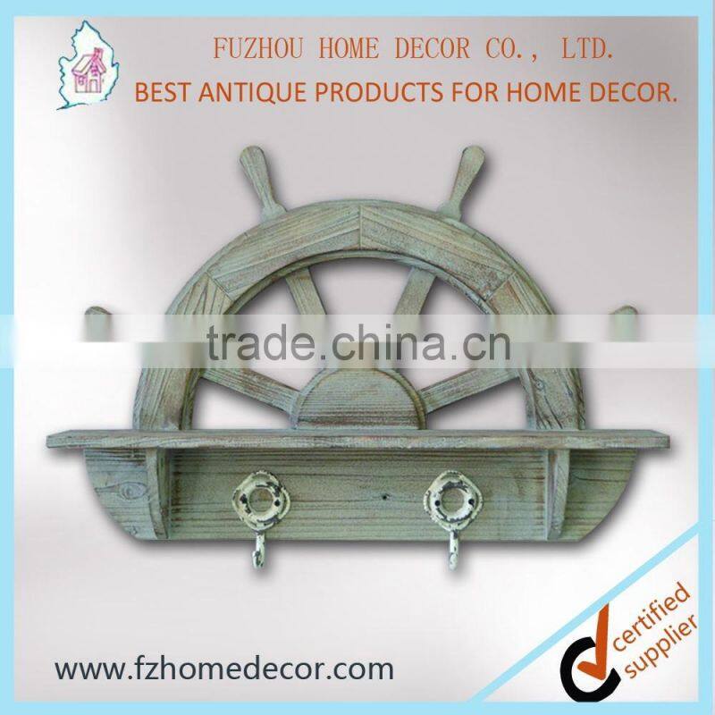 2016 Newest Distressed wood wall shelf with hooks wall mounted shelf with drawer