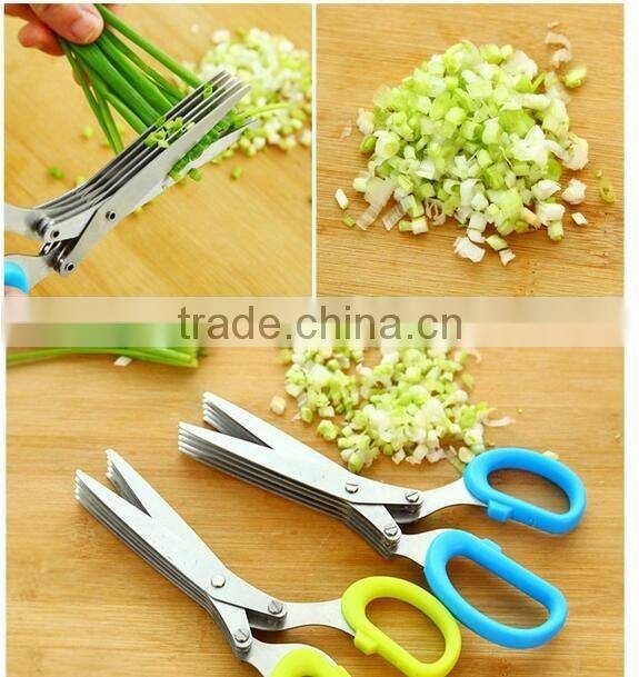 CY145 Multipurpose 5-blade Herb Scissors w/ "Longfinger" Cleaning Brush | Time-Saving Kitchen Shears Chop Herbs Fast