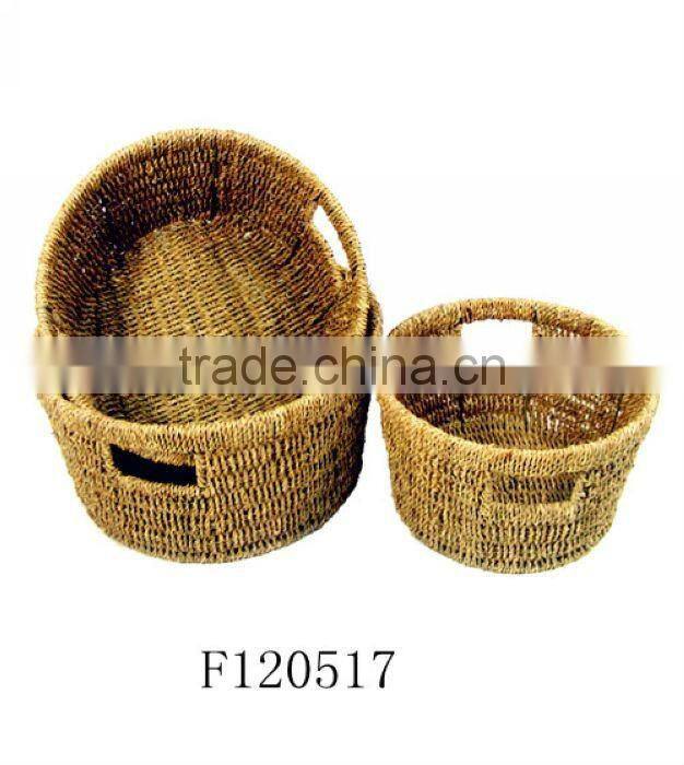 Set of Three Seagrass Basket with Common Handle