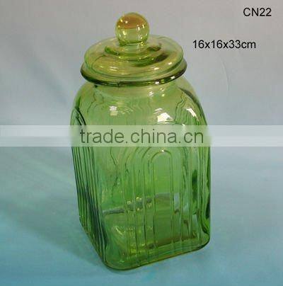 classic square green glass honey jar CN22