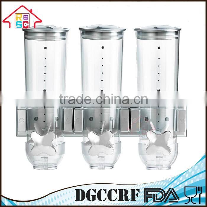 NBRSC Plastic Cheap Double/Triple Wall Mounted Home Breakfast Cereal Dispenser Bulk Food Storage Container for Sale