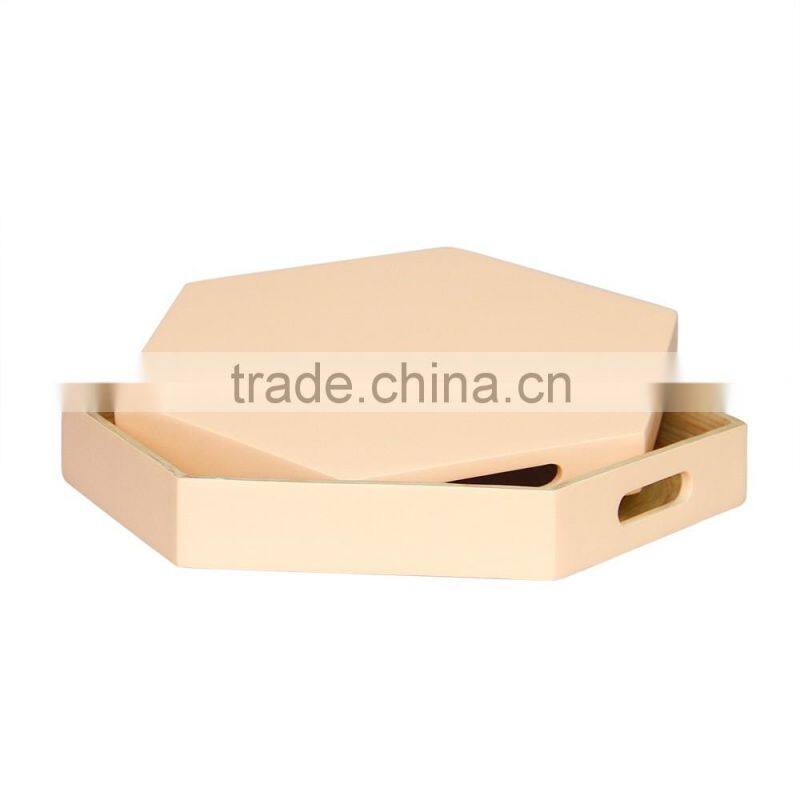 Hexagon colored lacquer serving tray, spun bamboo tray