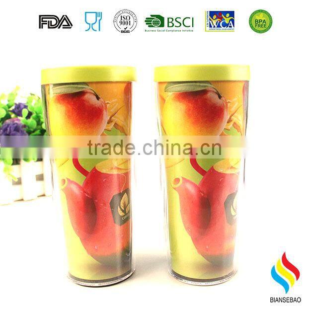 Clear Insulated plastic Tumbler With paper Inserts