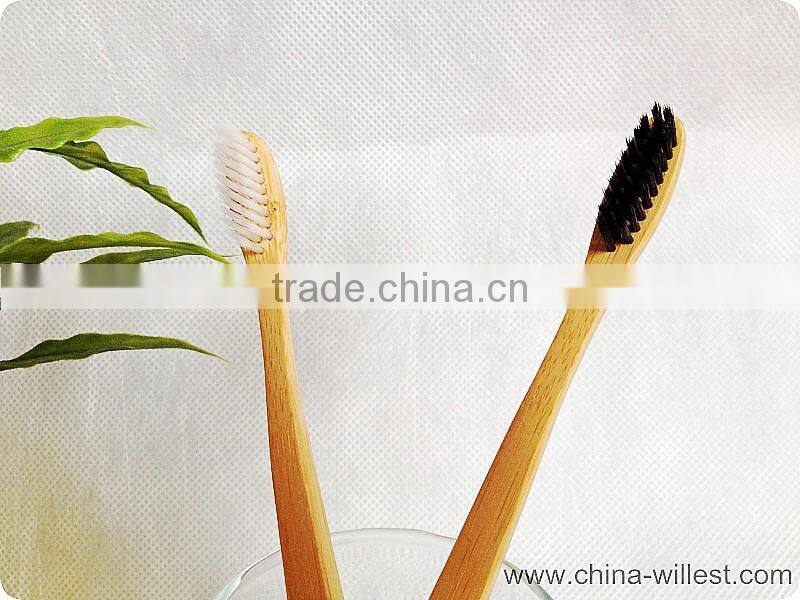 black bristle toothbrush with bamboo handle