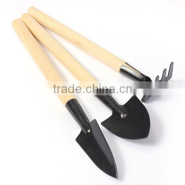 Plant Gardening Shovel Spade Rake Trowel Wood Handle Metal Head 3 Pcs Mini Garden Hand Tool Kit