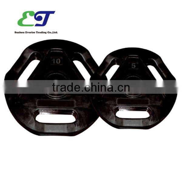 3 hole Olimpic bumper plates / exercise weight bumper plates with handle / black weight barbell plates