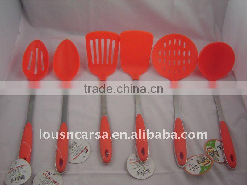 6pc nylon kitchen tools,nylon kitchenware with steel handle