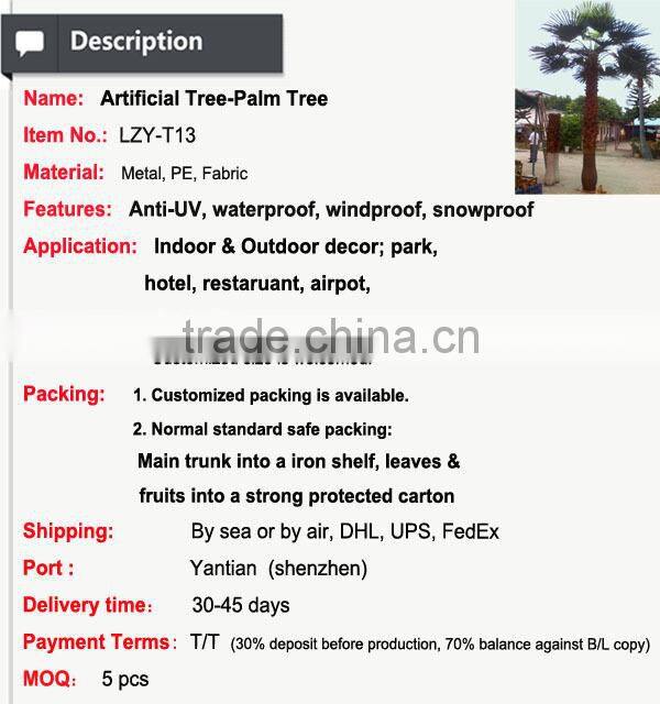Factory direct sale decorative artificial palm tree artificial tree