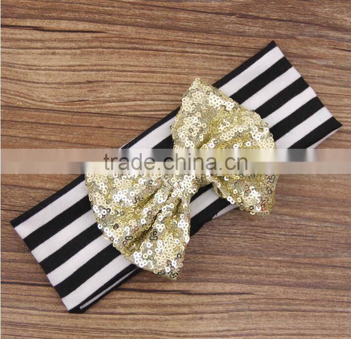 wholesale baby stretch hair headband blue fancy sequin bowknot Headband For Girls Headband Pretty Princess Hair Hands