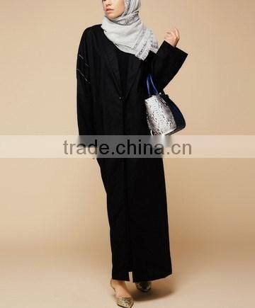 good quality muslim kimono abaya Black One Button Open black abayas