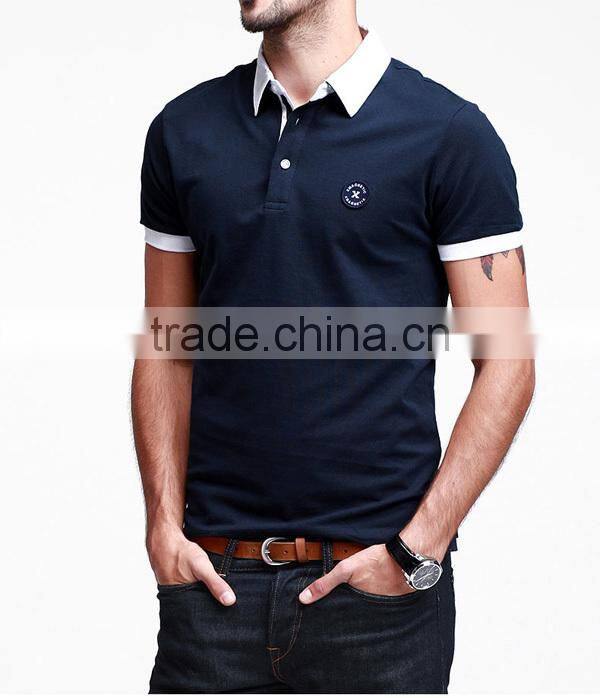 Mens slim fit embroidery combination 100% polo t- shirt