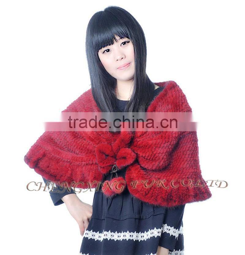 CX-B-M-24K Hot Selling In Stock Real Mink Fur Wedding Knitted Shawl Women
