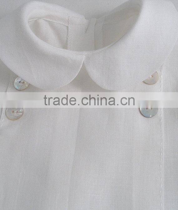 Old European Frocks Designs Baby Clothes Plain White Linen/Cotton Blend Baby Boys Boutique Clothing Set