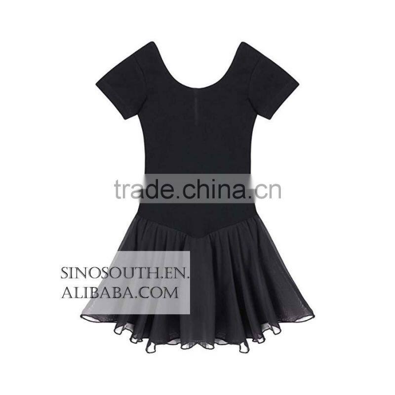 2017 New arrival Solid Color Short Sleeve girls leotard dance leotards Dress
