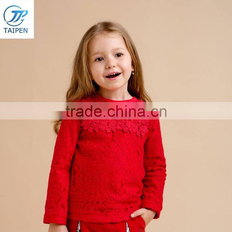Wholesale Girls Long Sleeve Lace t Shirt With Flower Pattern Fleece Lining Shirt Designs For Girls