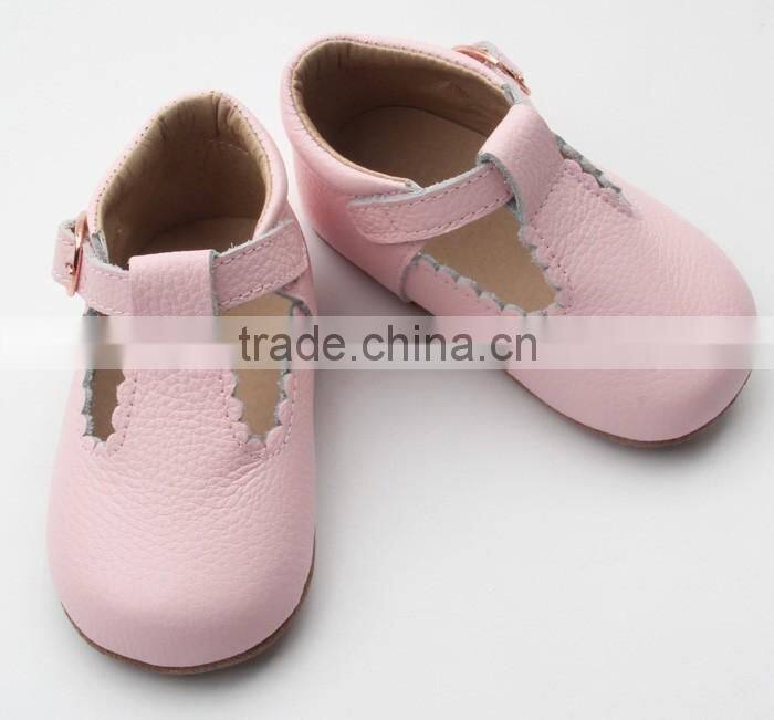 Skidproof genuine leather popular T-bar baby leather shoes soft