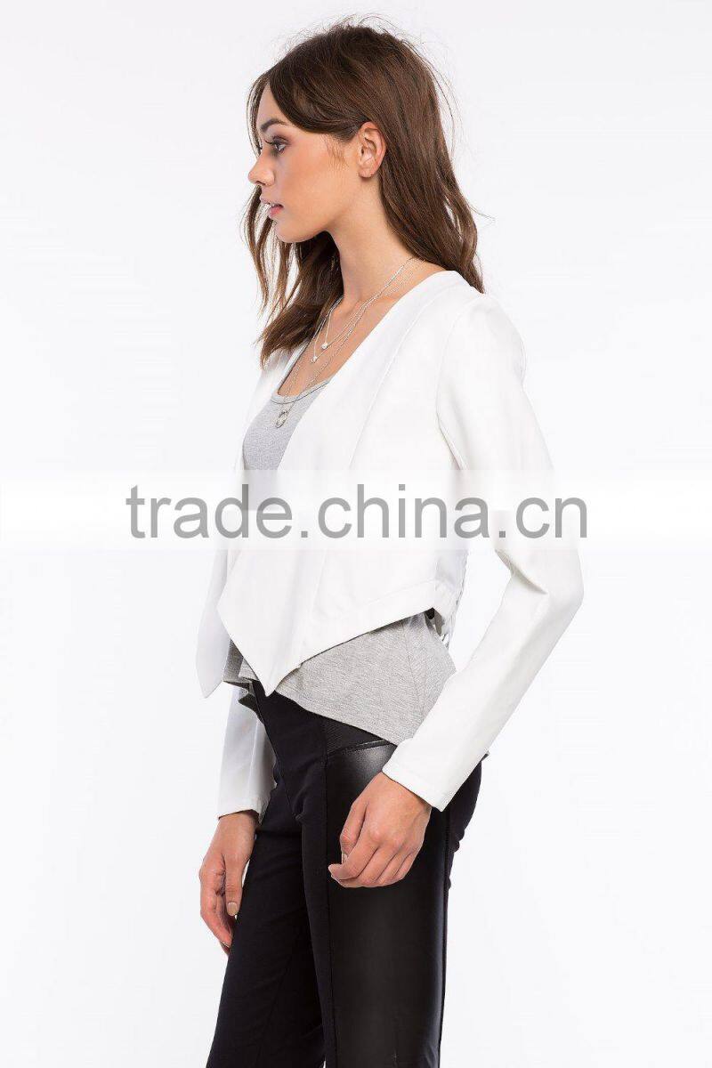 Latest contrast front lapels pointed hem blazer sexy women blazer 2015