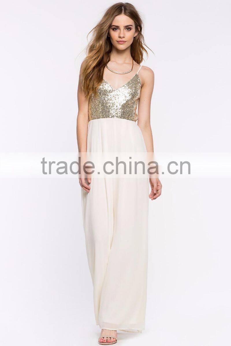 Adjustable strap sequined V neck wide leg jumpsuit women clothes