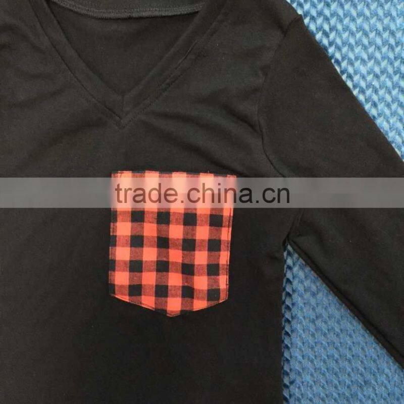 XF-338 Baby boy Wholesale black Plaid pocket cotton long sleeve shirt boutique childrens clothes kids top
