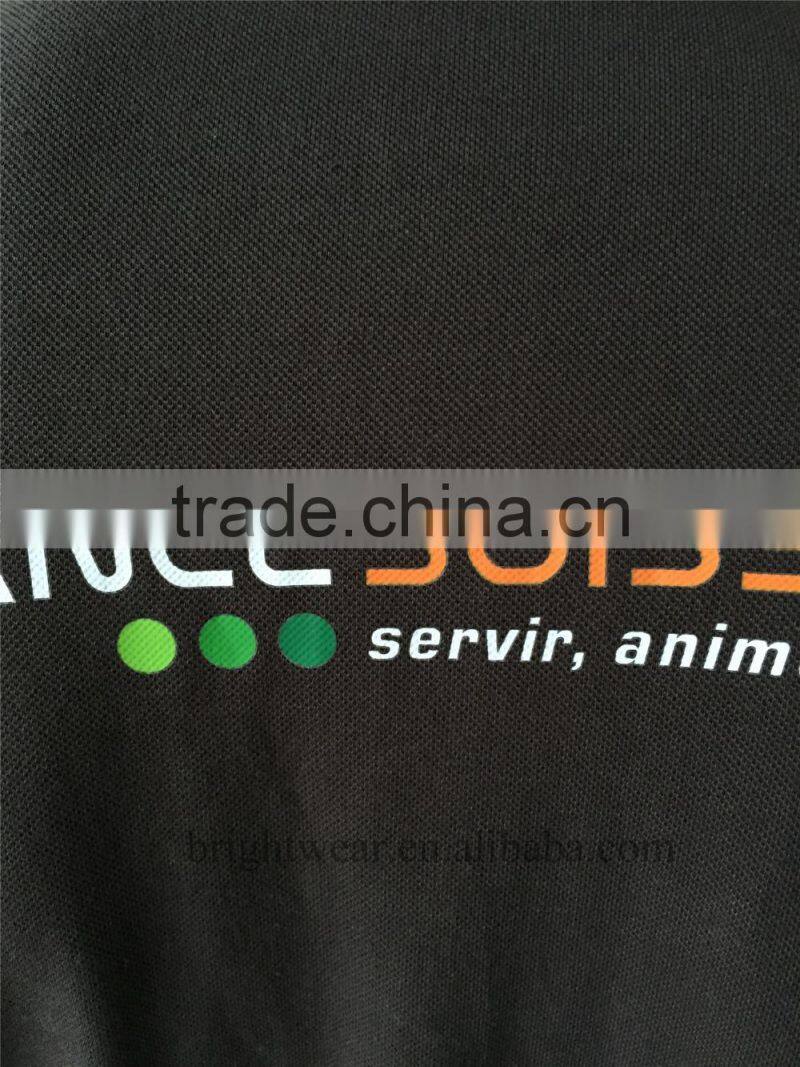 100% polyester men's uniform polo shirt with 200gsm pique fabric and heat-transfer printing