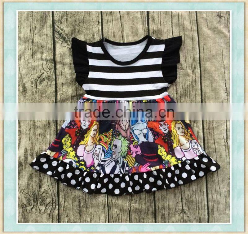 Ready made kids dress short flutter sleeves print dress Wholsesale high quality babay clothing
