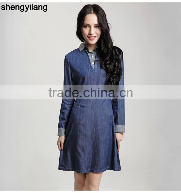 formal long sleeve denim jeans A-line luxury dress