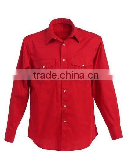 Thick solid fabric double pocket mens casual shirts