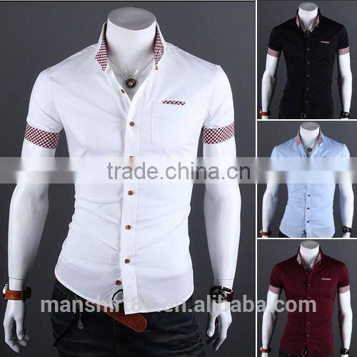 elegant designer button down short sleeve shirt double color shirt